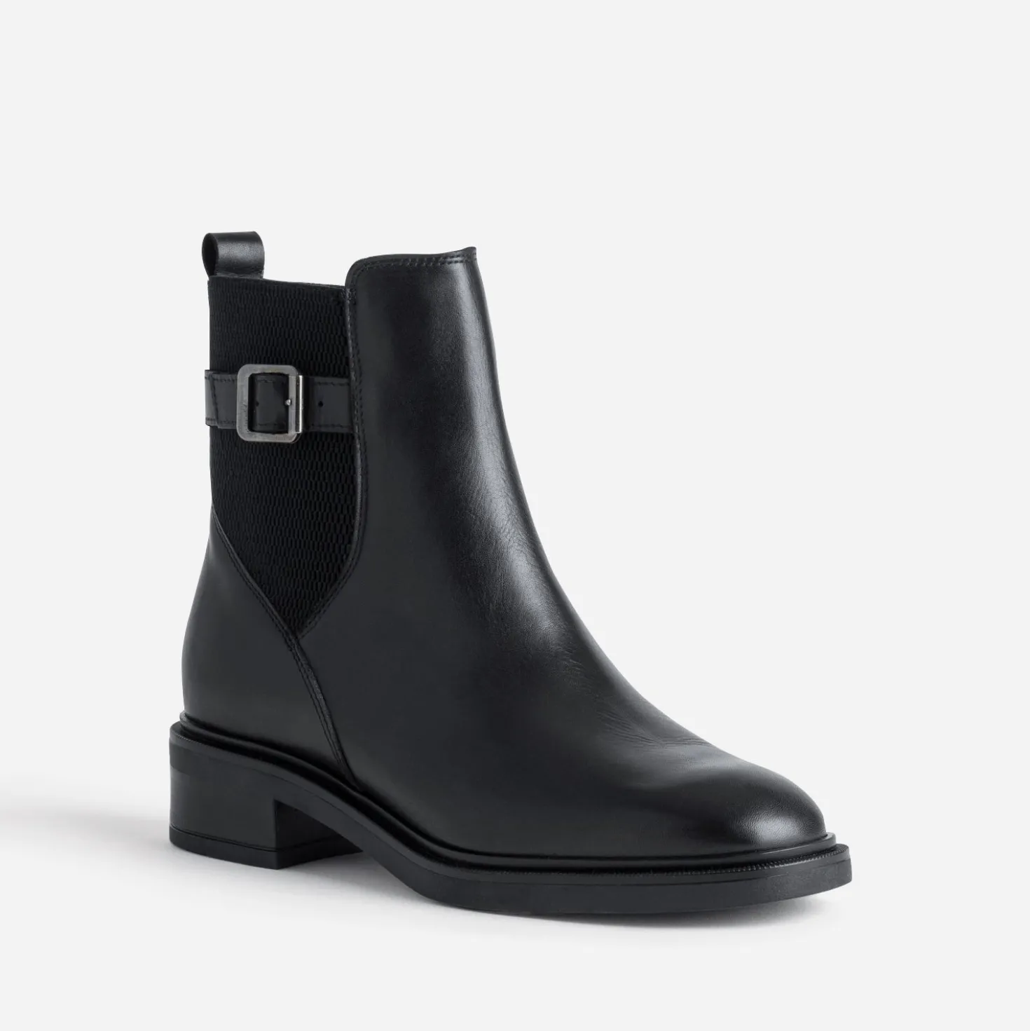 Boots noir cuir décor boucle