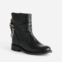 Boots noir cuir décor foulard