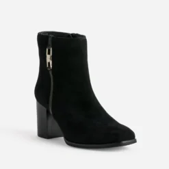 Boots noir cuir velours anneaux fantaisie
