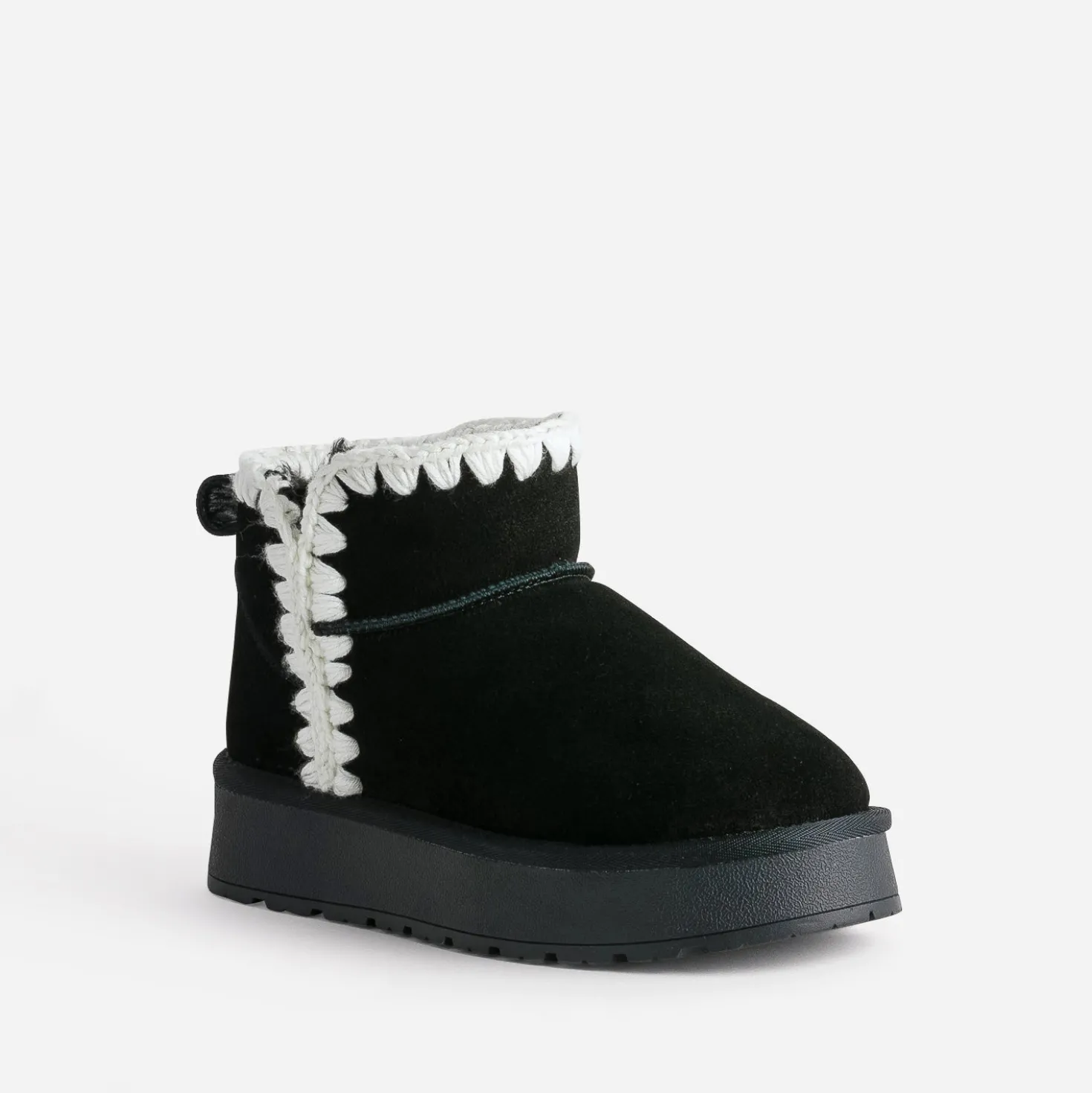 Boots noir cuir velours fourré semelle plateforme