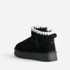 Boots noir cuir velours fourré semelle plateforme