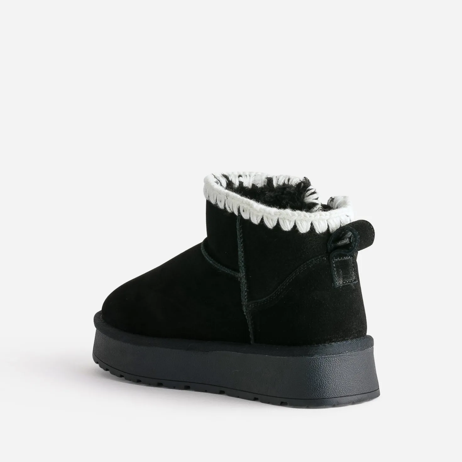 Boots noir cuir velours fourré semelle plateforme