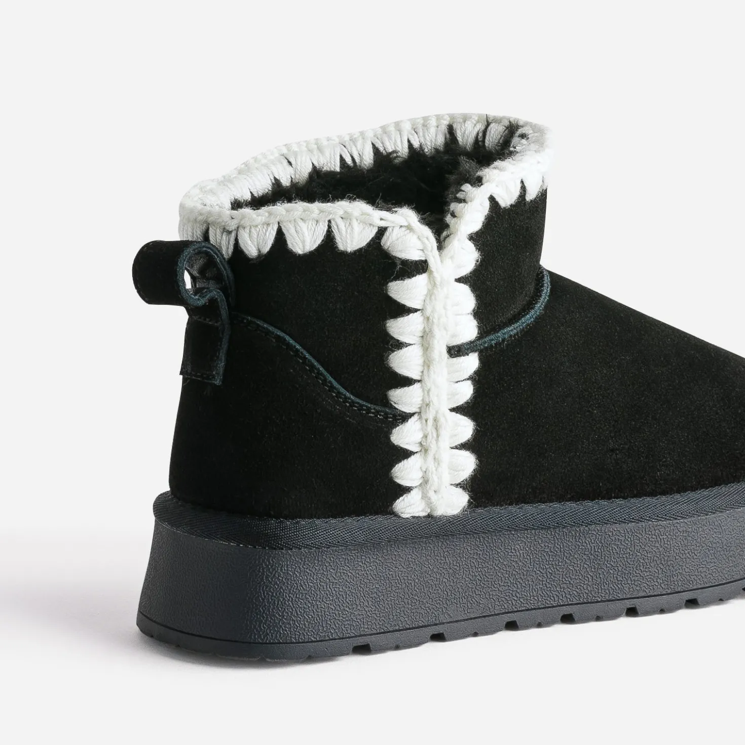 Boots noir cuir velours fourré semelle plateforme