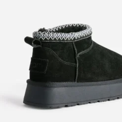 Boots noir cuir velours fourré à plateforme