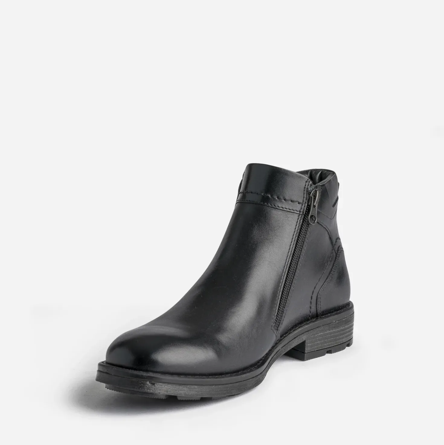 Boots noir en cuir à double zip