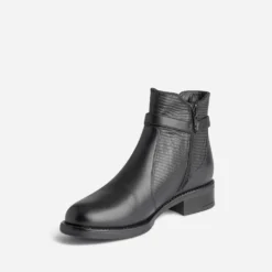 Boots noir en cuir détail effet python