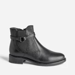 Boots noir en cuir détail effet python