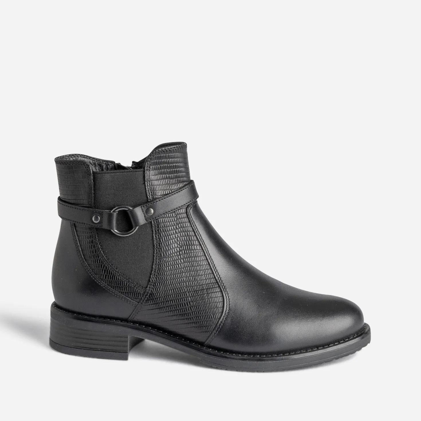 Boots noir en cuir détail effet python