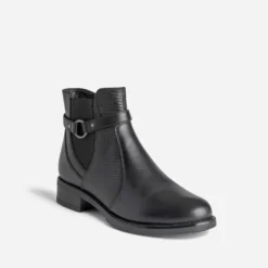 Boots noir en cuir détail effet python