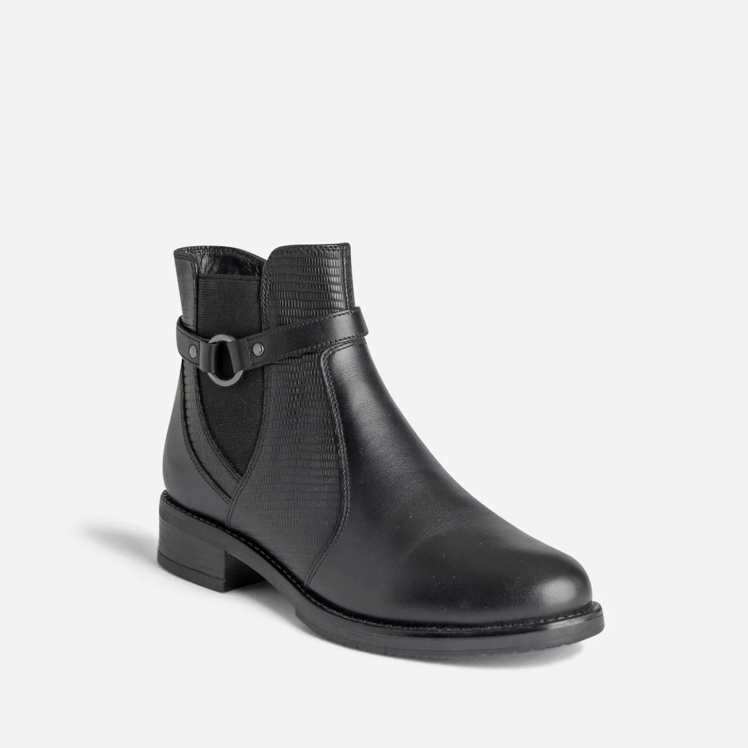 Boots noir en cuir détail effet python