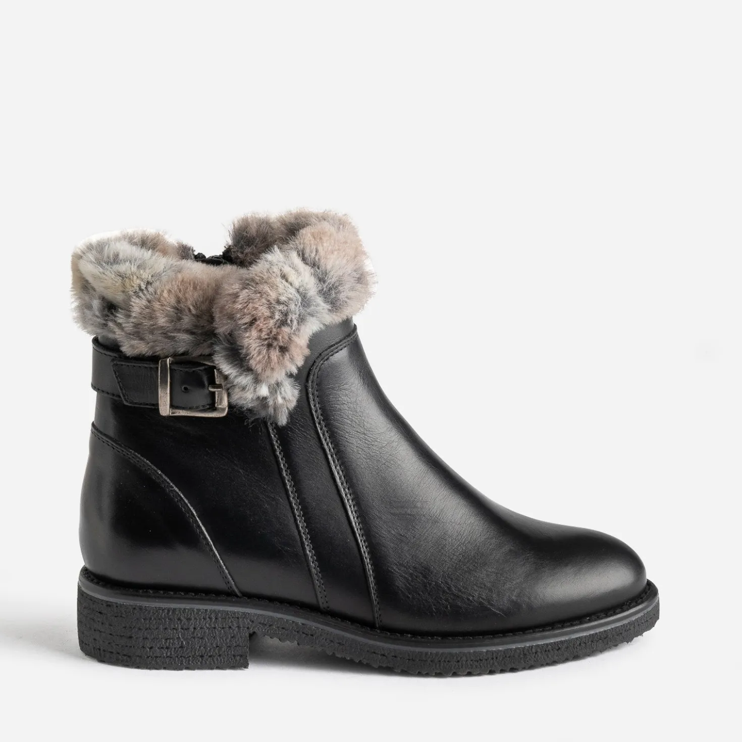 Boots noir en cuir fourré