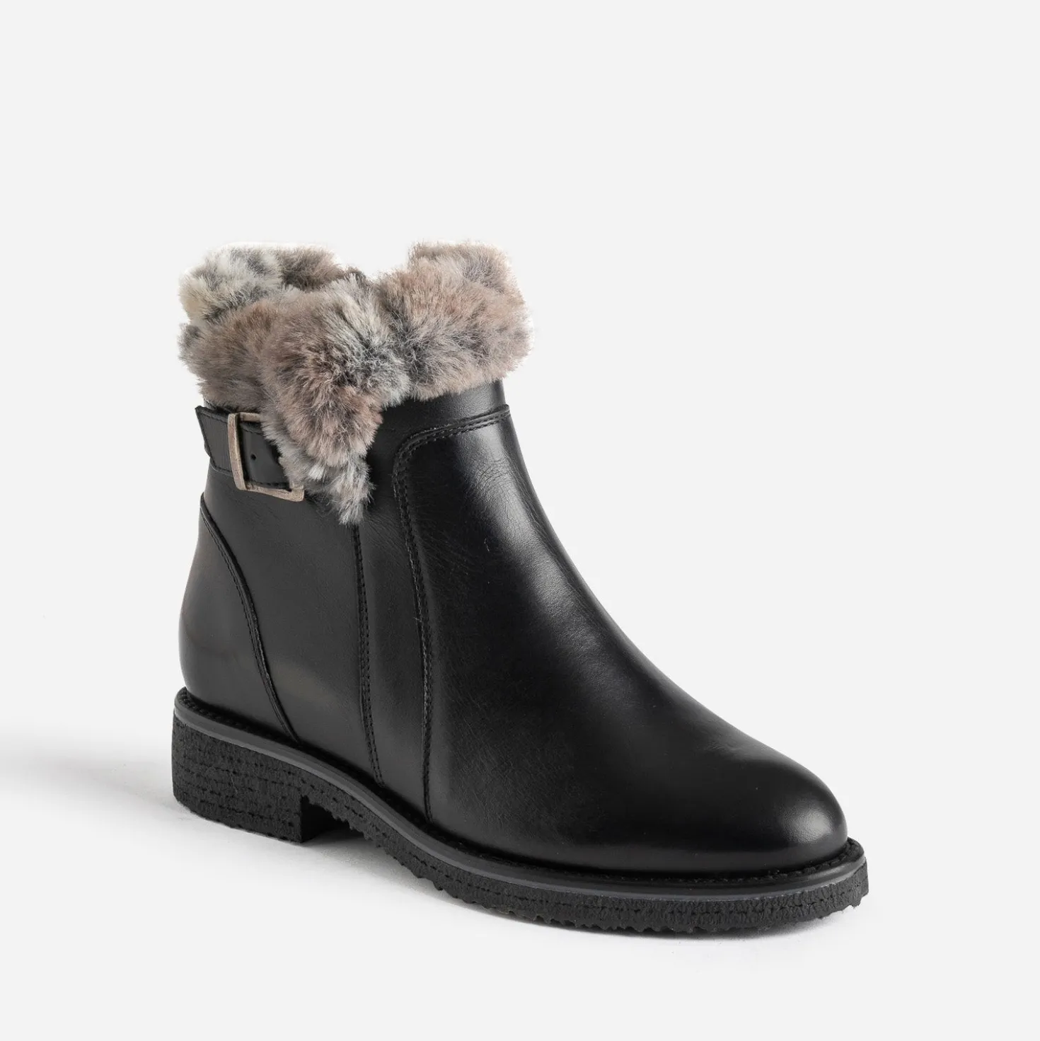 Boots noir en cuir fourré