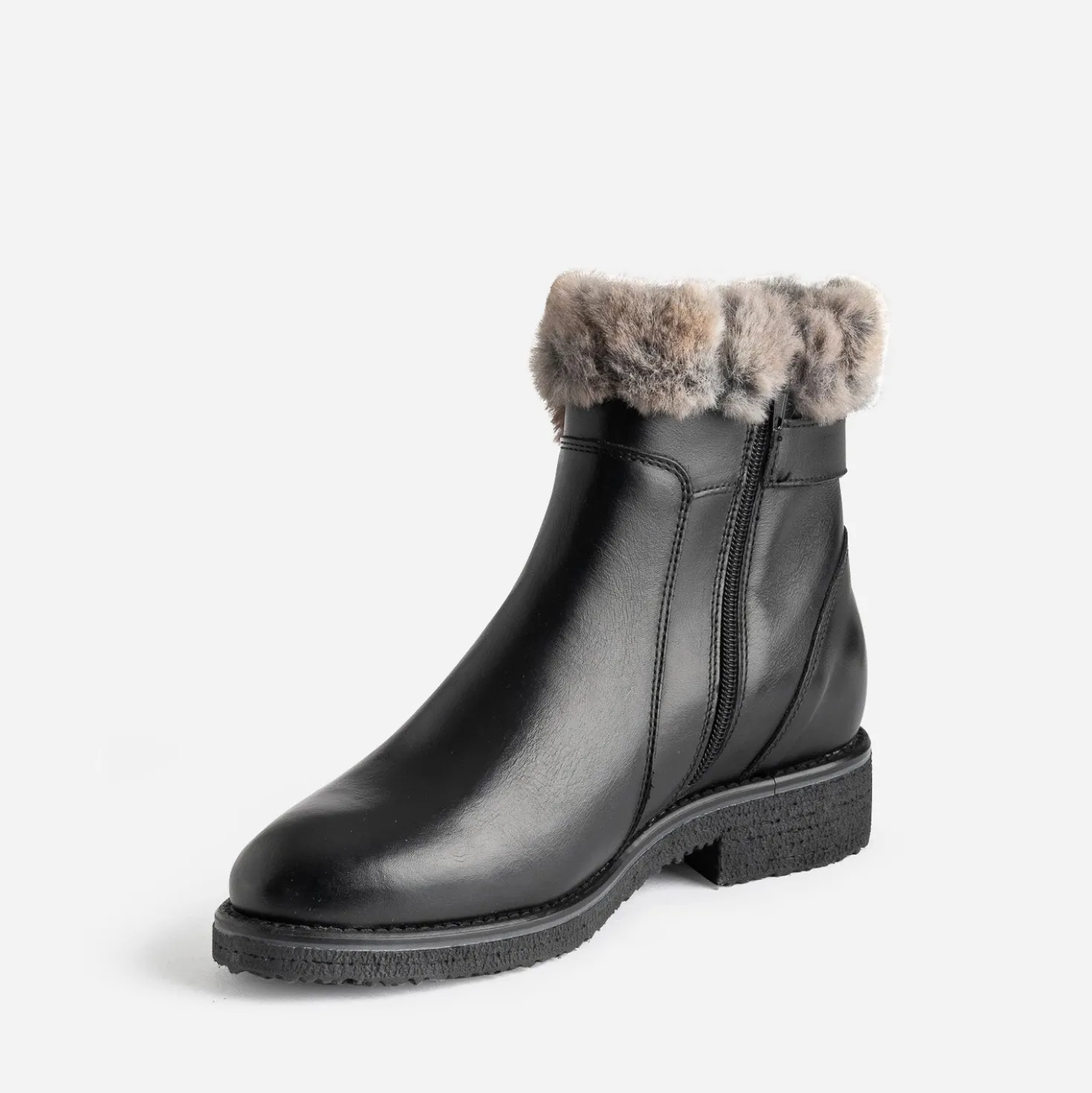 Boots noir en cuir fourré