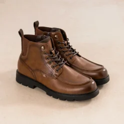 Boots plateau à lacet cognac semelle crantée