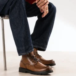 Boots plateau à lacet cognac semelle crantée