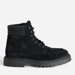 Boots plateau à lacet noir cuir velours