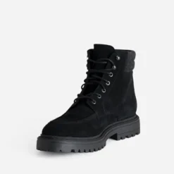 Boots plateau à lacet noir cuir velours