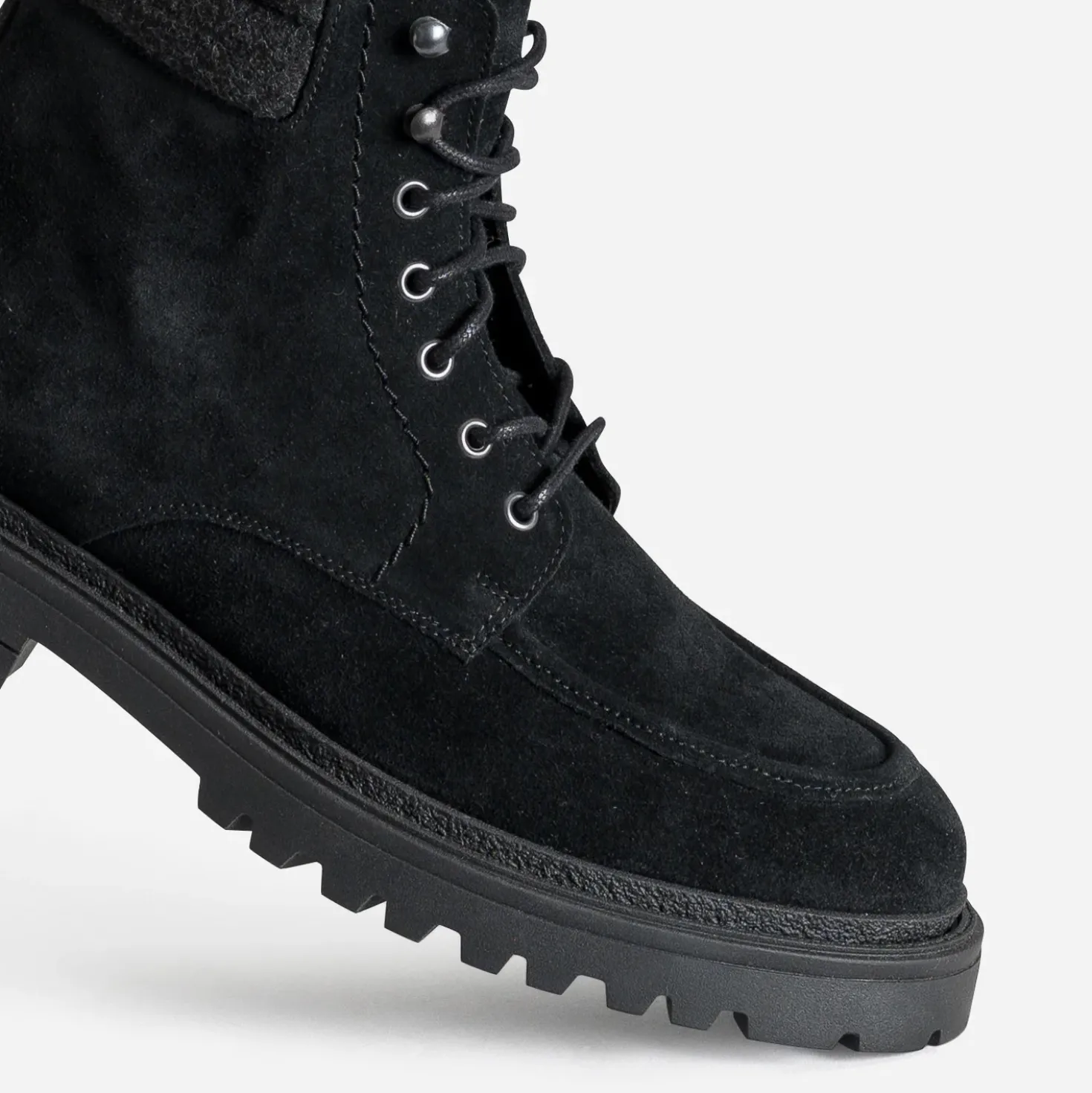 Boots plateau à lacet noir cuir velours