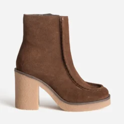 Boots plateau marron cuir velours