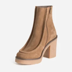 Boots plateau taupe cuir velours