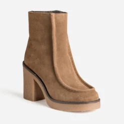 Boots plateau taupe cuir velours