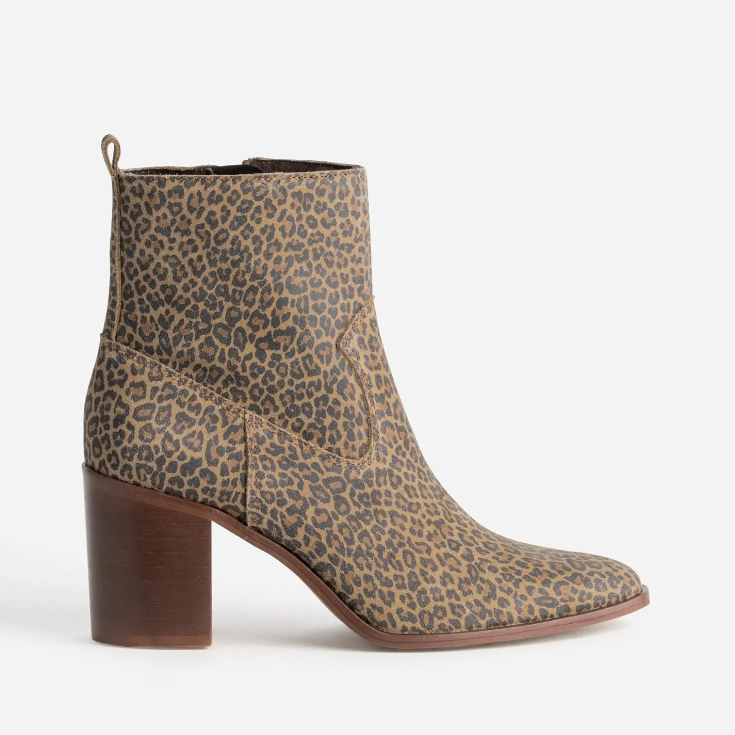 Boots à talon marron cuir velours léopard