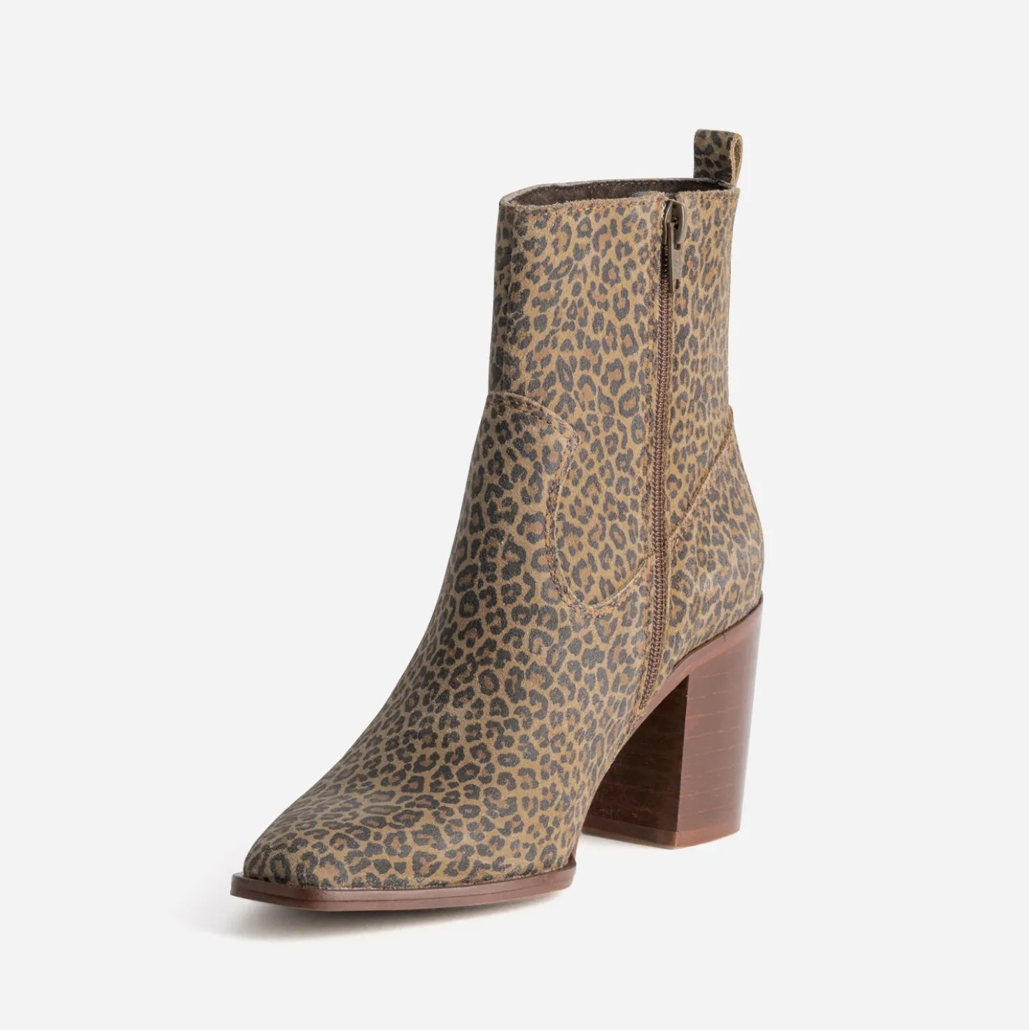 Boots à talon marron cuir velours léopard