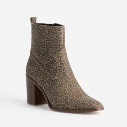Boots à talon marron cuir velours léopard