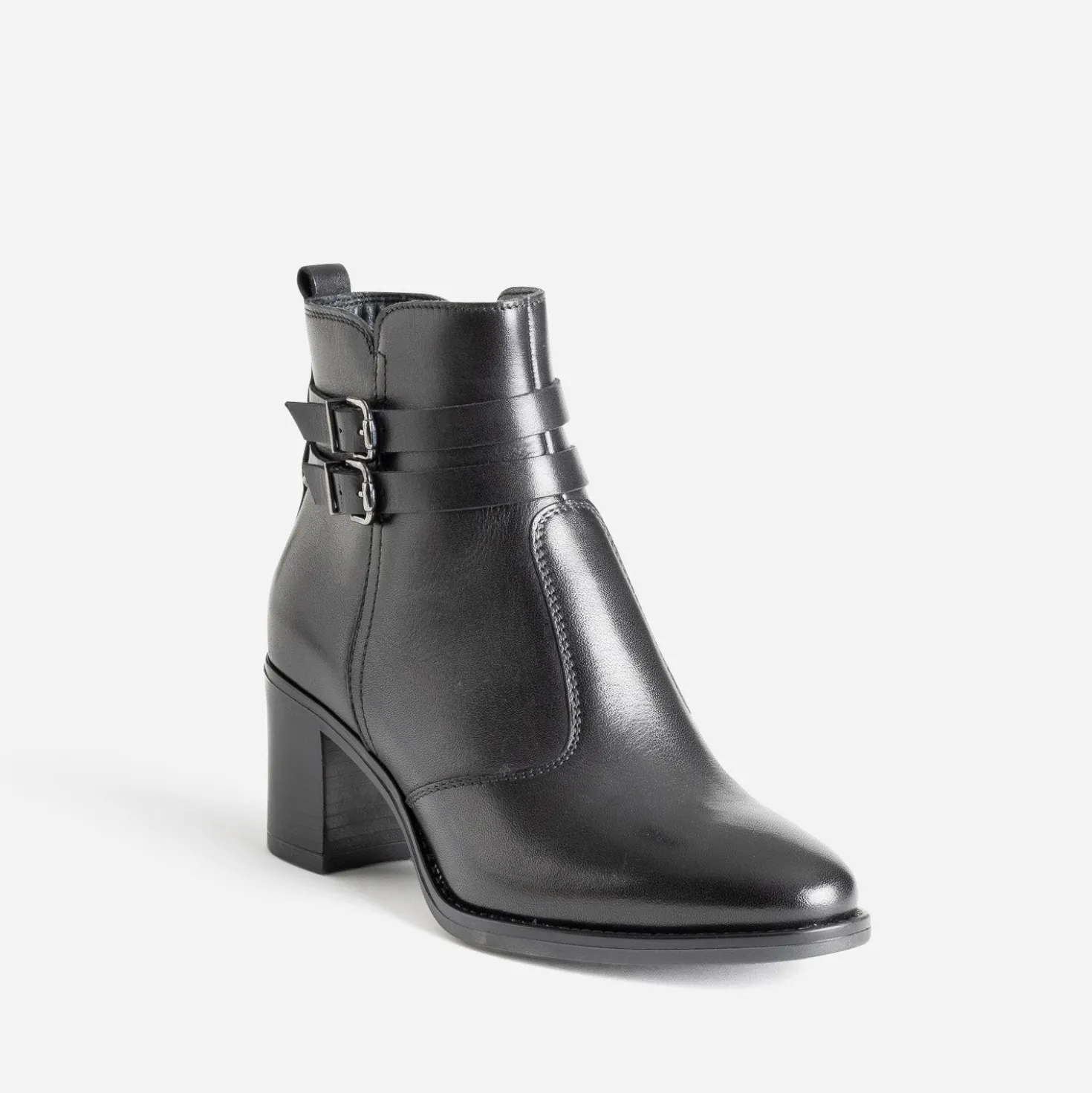Boots à talon noir en cuir avec double bride