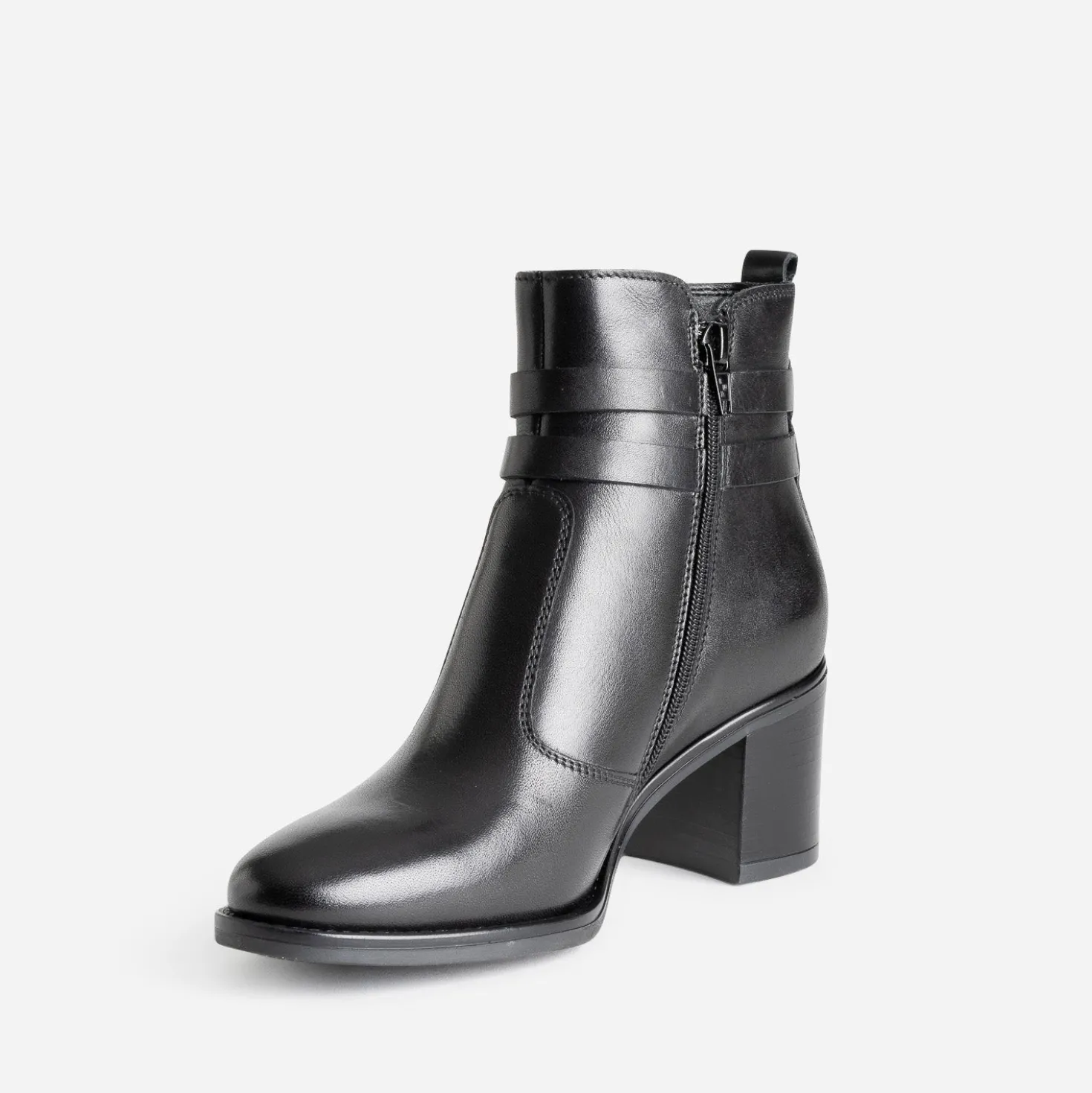 Boots à talon noir en cuir avec double bride