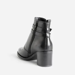 Boots à talon noir en cuir avec double bride