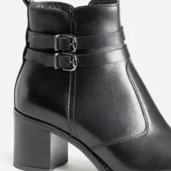 Boots à talon noir en cuir avec double bride
