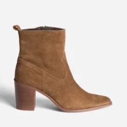 Boots à talon taupe cuir velours