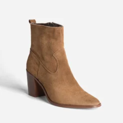 Boots à talon taupe cuir velours