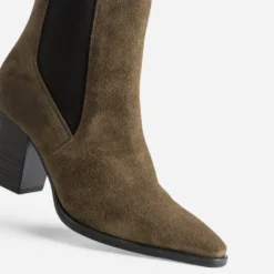 Boots taupe cuir velours esprit santiag