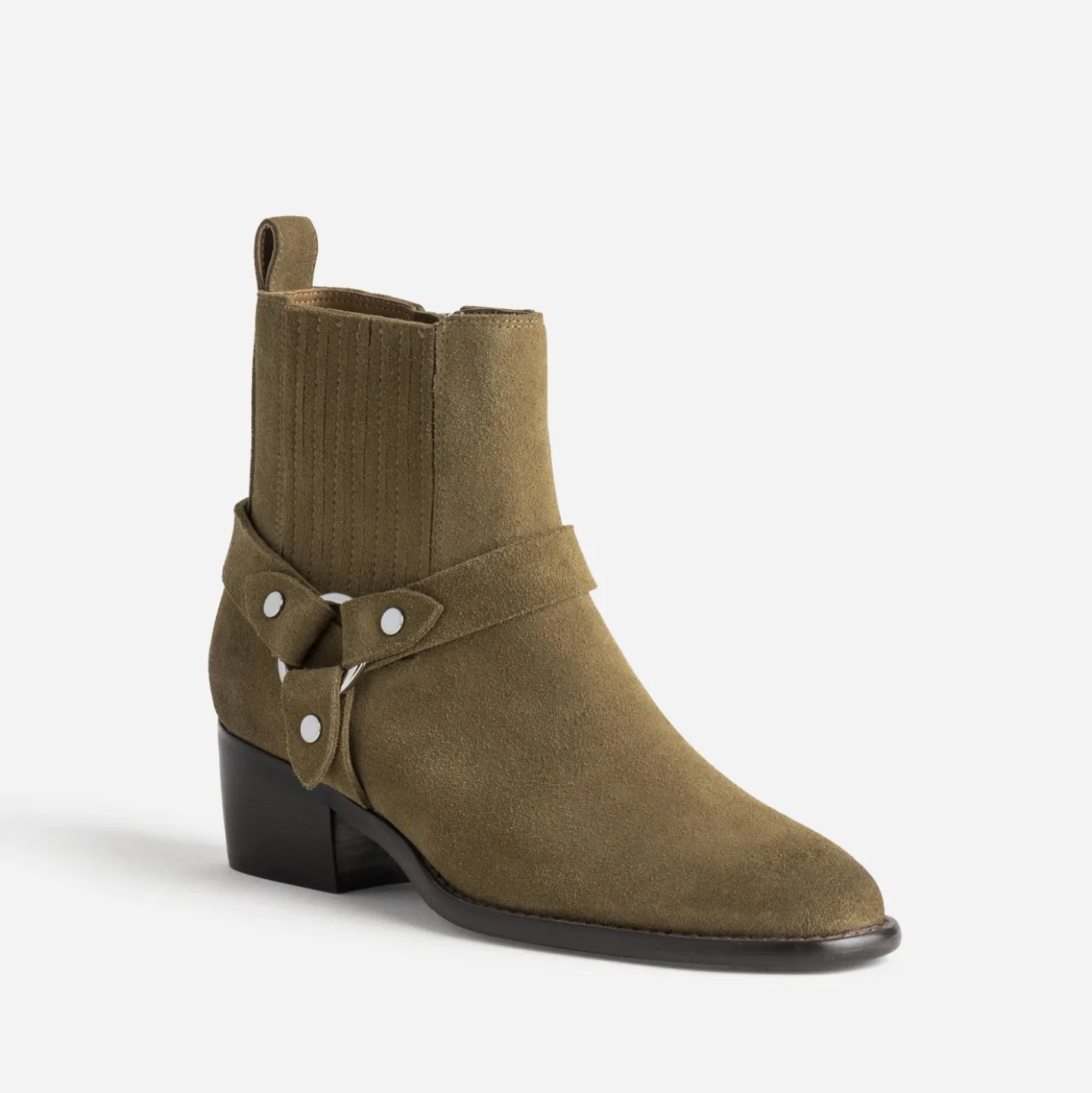 Boots taupe cuir velours esprit motard