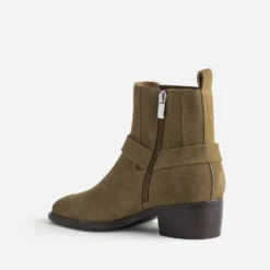 Boots taupe cuir velours esprit motard
