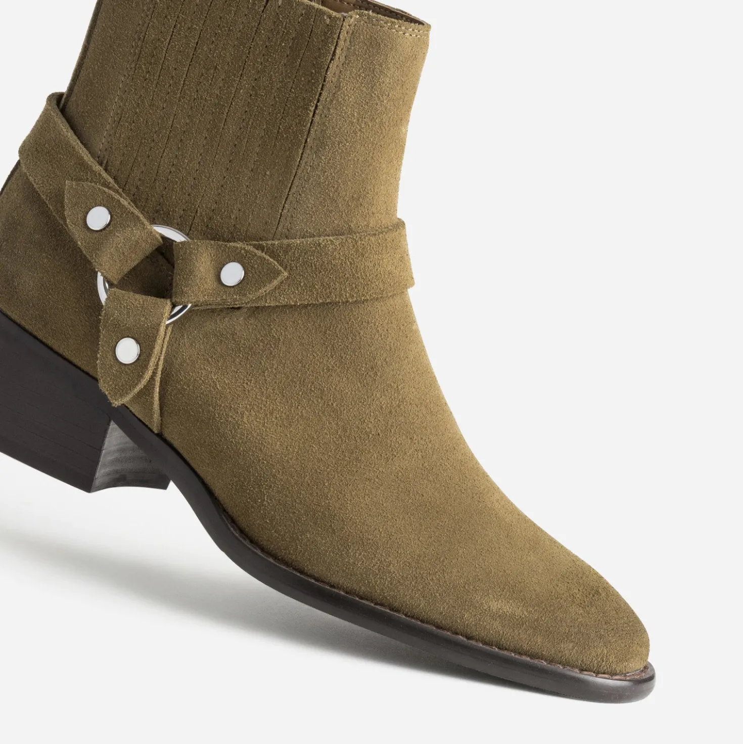 Boots taupe cuir velours esprit motard