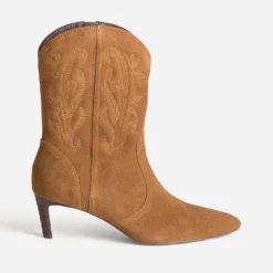 Boots TEXTO camel cuir velours kitten-heel