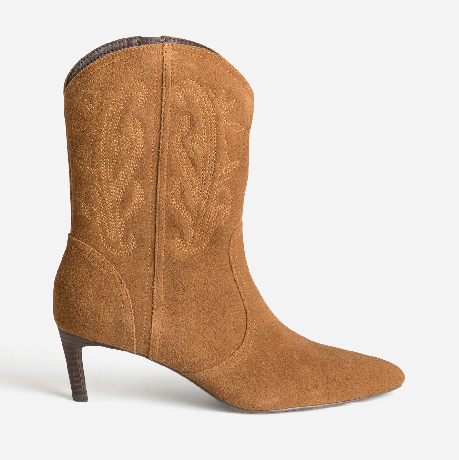Boots TEXTO camel cuir velours kitten-heel