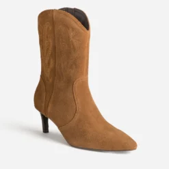 Boots TEXTO camel cuir velours kitten-heel