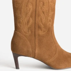 Boots TEXTO camel cuir velours kitten-heel