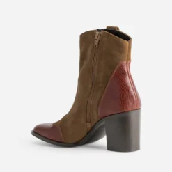 Boots TEXTO cognac cuir velours découpes western