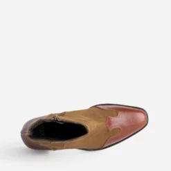 Boots TEXTO cognac cuir velours découpes western