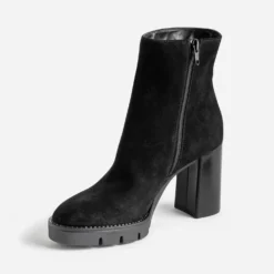 Boots TEXTO en cuir noir à talon