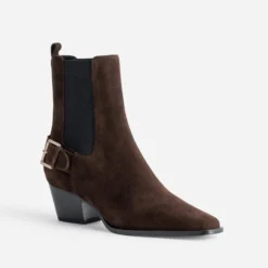 Boots TEXTO marron cuir velours esprit motard