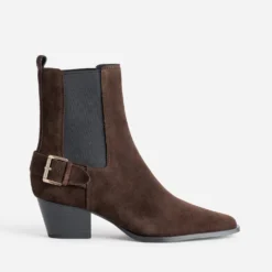 Boots TEXTO marron cuir velours esprit motard