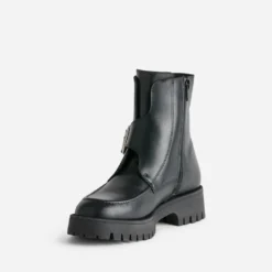 Boots TEXTO noir cuir maxi boucle