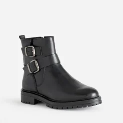 Boots TEXTO noir en cuir deux boucles