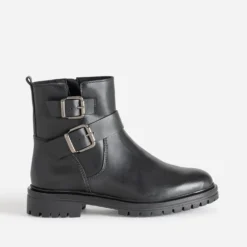 Boots TEXTO noir en cuir deux boucles